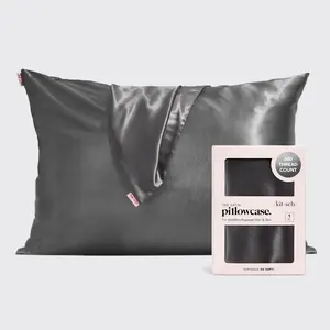 Kitsch Satin Pillowcase with Zipper for Hair & Skin, Softer Than Silk, Queen Pillow Cases, Wrinkle-Free Pillow Covers, Standard Size 19"x26", Charcoal Grey