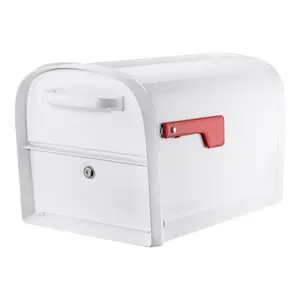 212 MAIN Architectural Mailboxes 5007868 Oasis Galvanized Steel Post-Mounted White Double-Door Mailbox, 11.5x11.3x19.96 in, Lockable Door, Rear Access