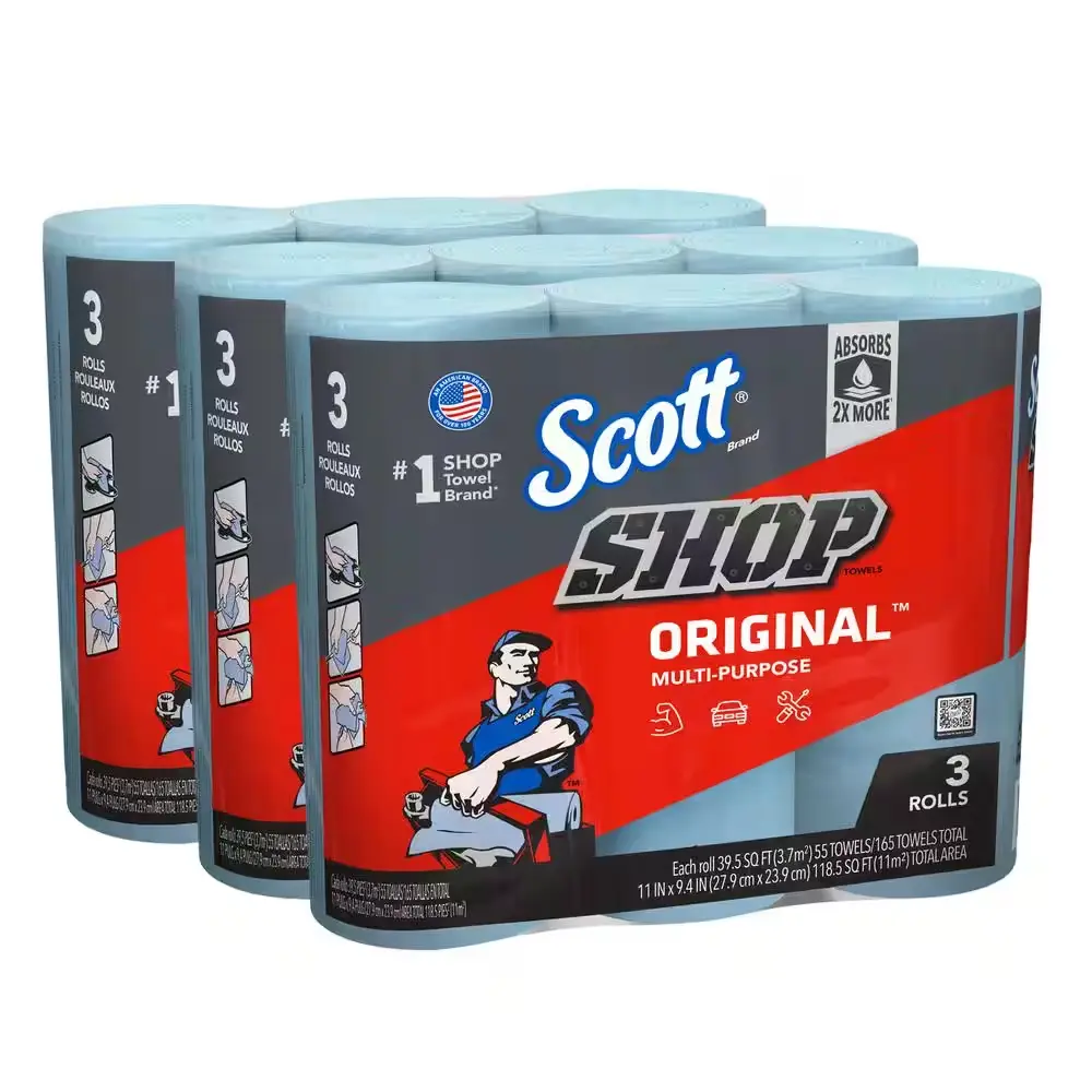 NEW 3-Pack Heavy-Duty Blue Shop Towels – Strong, Absorbent, Multi-Purpose Wipes Scott