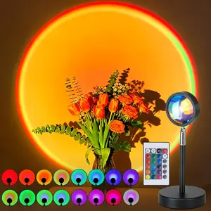 RGB Rotating Sunset Light with Remote Control - 180° Adjustable LED Projector Light, 4 Modes, USB Powered, Portable Sunset Night Light, Suitable for Photography, Parties, Home Decoration. Mother's Day Gift.