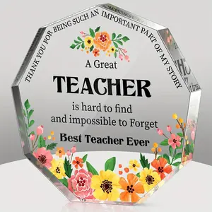 Flower Pattern Acrylic Decorative Ornament, Teacher Appreciation Gift, Office Home Decor, Acrylic Desktop Decoration, Teacher Thank You Gift, Teacher Retirement Gift, Acrylic Plaque Decor, Acrylic Plaque Sign