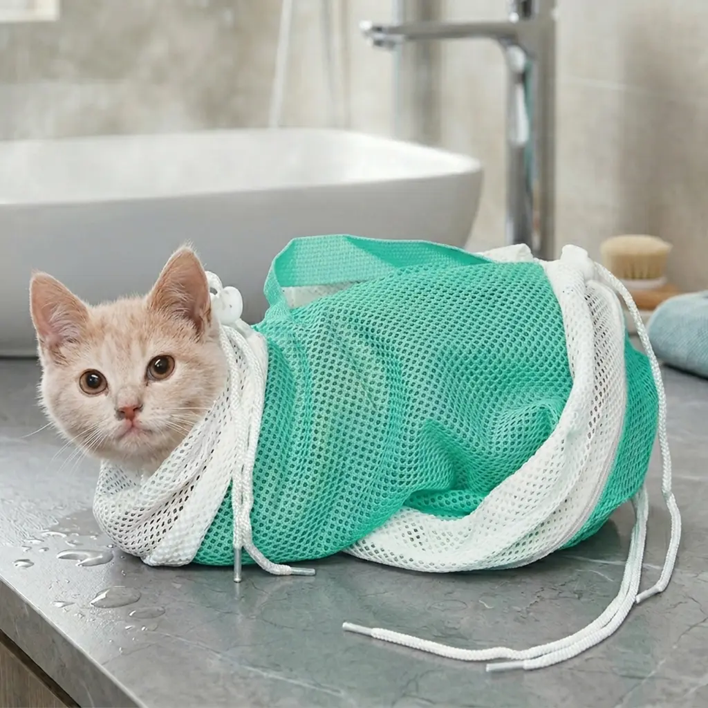 Versatile Cat Shower Bag with Breathable Mesh - Ideal for Kittens And Cats, Nail Care, Ear Hygiene, Medication, Feeding, Bathing, And Injections - Sturdy And Suitable for Veterinary Use, Without Battery