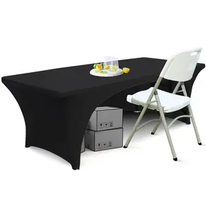 Rectangular Open Back Tablecloth, Polyester Fiber Elastic Fit, Wrinkle-Resistant and Washable, Ideal for Parties, Weddings, Exhibitions, Patio Tables