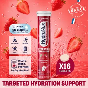 HydraMax Hydration Effervescent Tablets – Electrolytes with Vitamin C, Magnesium, Strawberry Flavor, 16 Tablets, Daily Supplement, Multivitamin