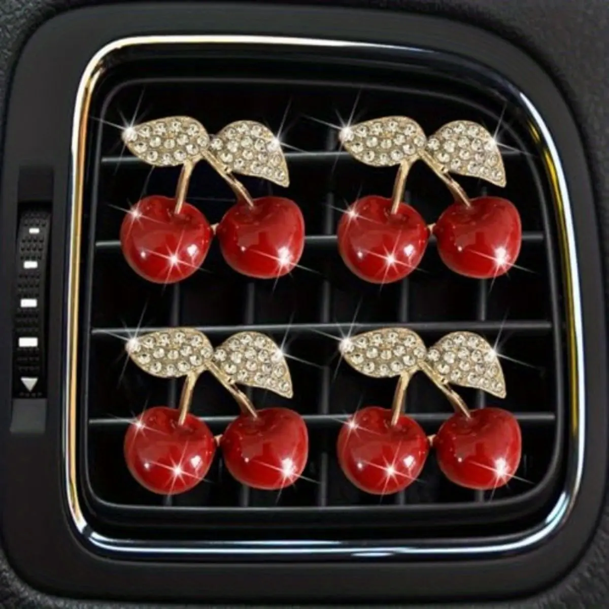 4pcs Cherry Car Air Vent Freshener Perfume Clip Rhinestone Air Outlet Fragrance Perfume Clip Freshener Car DecorCherry Flavour