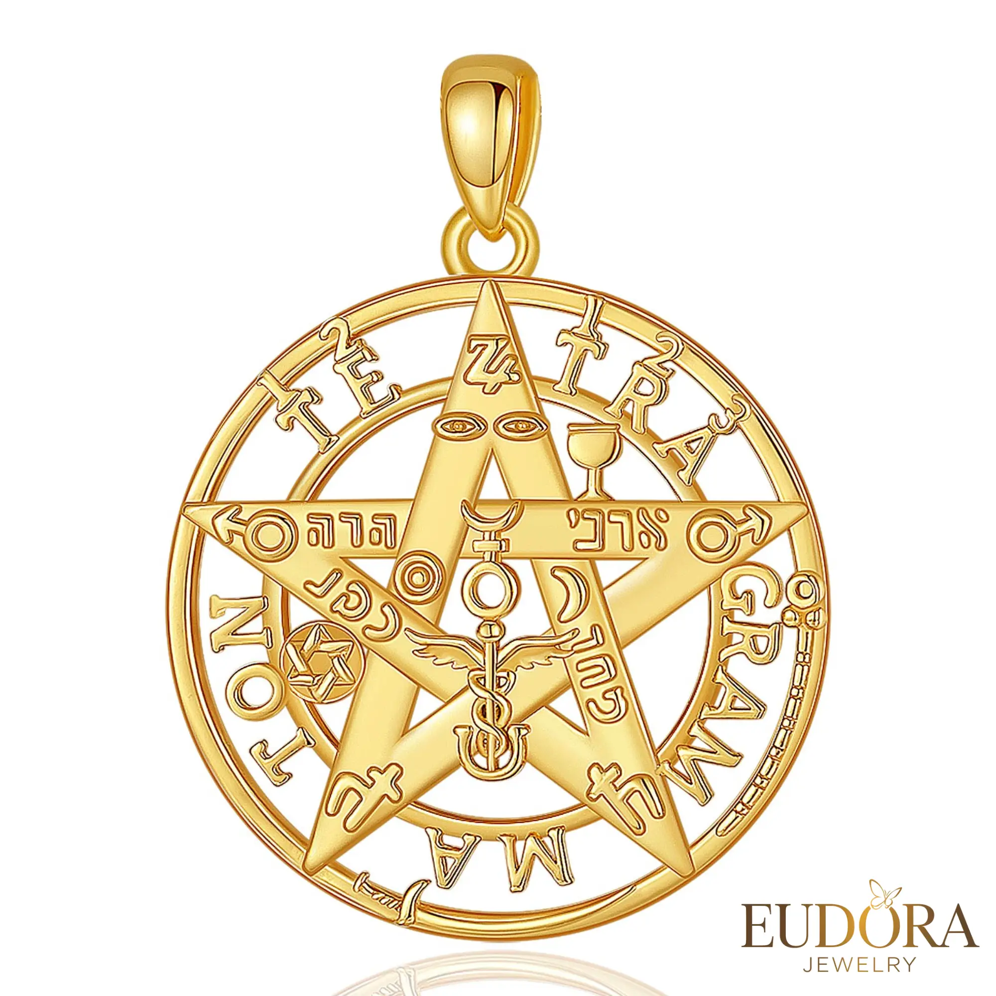 EUDORA Vintage 925 Sterling Silver Tetragrammaton Necklace, Spiritual Pentagram Pendant with Hebrew Script, Amuleto de Proteccion, YHWH Jewelry Gift