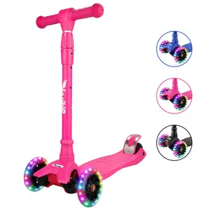 【Christmas Gift】Pink Adjustable Kids Kick Scooter For Ages 3 To 12 With Lean To Steer Technology Flashing Wheels And Durable Aluminum T Bar For Boys And Girls Pink