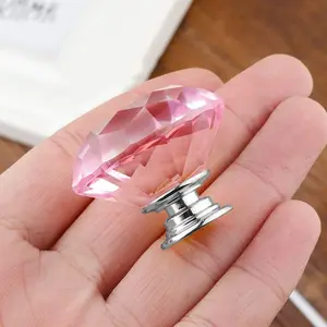 Dresser Drawer Cabinet Knobs 30mm Diamond Shaped Crystal Glass Knobs Pulls for Kitchen Wardrobe Cupboard (10 Pack, Pink)