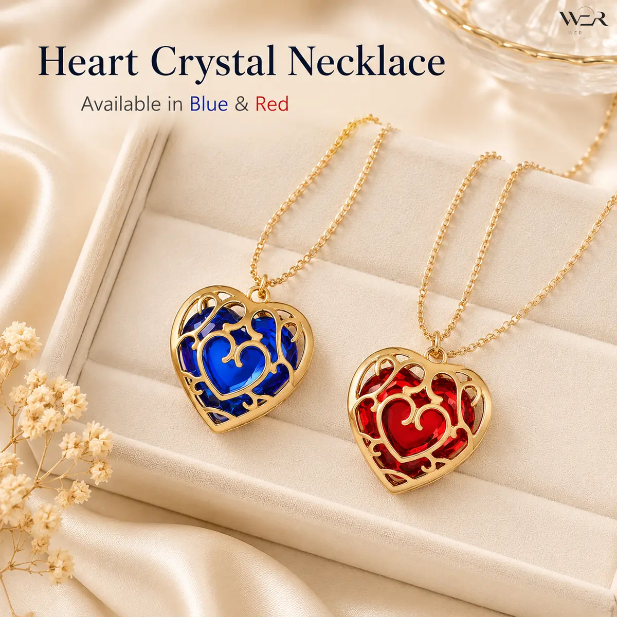Elegant Heart Shaped Locket Necklace for Women, Gold Plated with a Sparkly Blue Embellished Crystal, Meaningful Gift, 52 cm Chain, Crystal Necklaces, Heart Shaped Necklace