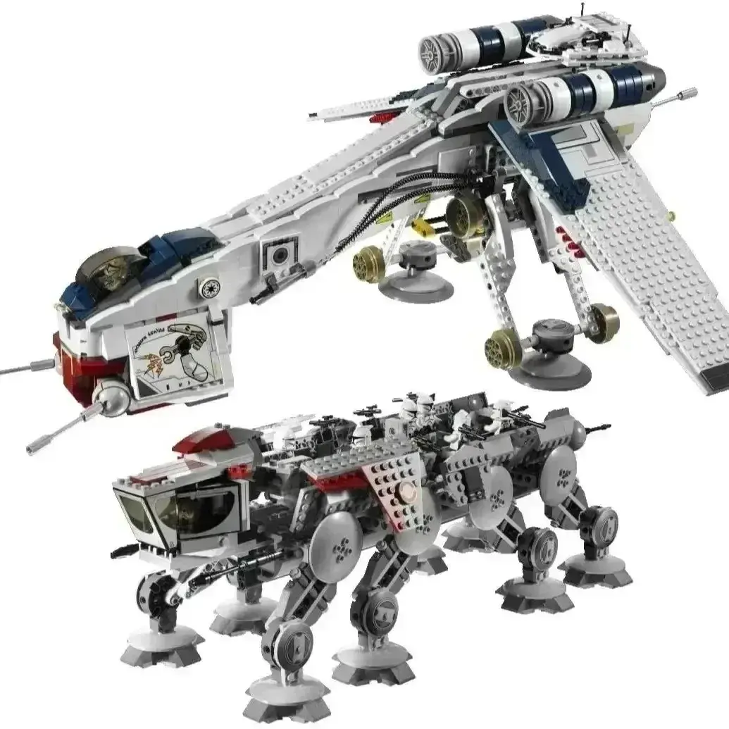2026 In Stock Hot Toys Model Building Kits Star Republic Dropship with AT-OT Walker Compatible 10195 Transport Ship Toys for Children Christmas Gift