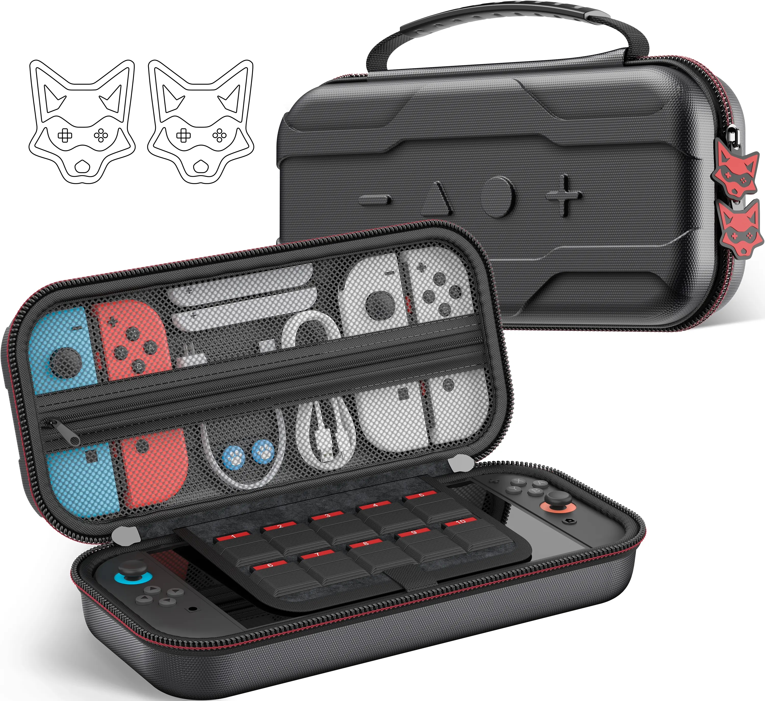 ESYWEN Anti-Scratch Leather Portable Cover for Nintendo Switch 2(2025)/Switch/OLED Console, Shockproof Hard Case with Rubber Grip, Handle, Pockets & 10 Game Card Slots for Daily Protection