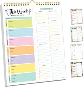 52 Sheets Pastel Undated Weekly Meal Planner and Grocery List with Strong Magnets, 8.5x11in Spring-Bound Magnetic Meal Prep Planner, Menu &  List Pad
