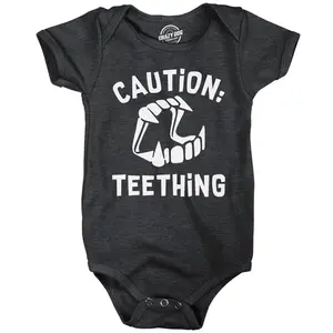 Caution Teething Baby Bodysuit Funny Sarcastic Halloween Vampire Graphic Novelty Jumper For Infants Funny Baby Onesies Halloween Clothes for Baby Novelty Onesie Black -