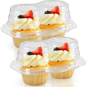60 count 2 Cavity Cupcake Boxes,Clear Plastic Cupcake Containers,2-Compartment Cupcake Carrier Holder Box with ,Stackable Disposable Cupcake Holder for Muffins Pies