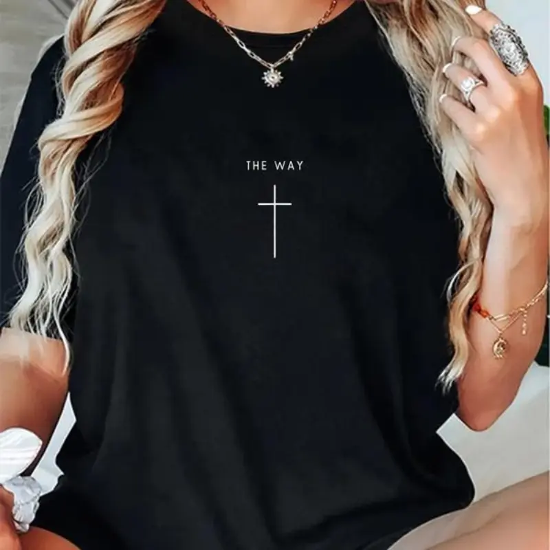 100% Cotton The Way Cross - Minimalist Christian Religious Jesus T-Shirt