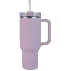 Medelim FlowCup Tumbler 40 Oz Insulated Stainless Steel Light Purple Travel Mug with Handle & Reusable Straw Leak-Proof Lid Car Cup Holder Compatible BPA-Free