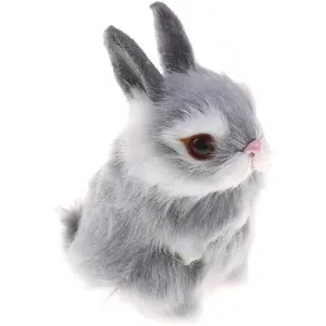 Mini Realistic Cute Plush Rabbits Fur Lifelike Animal Easter Bunny Simulation Toy Model Gift Miniatures Decorations (Rabbit Plush Toys)