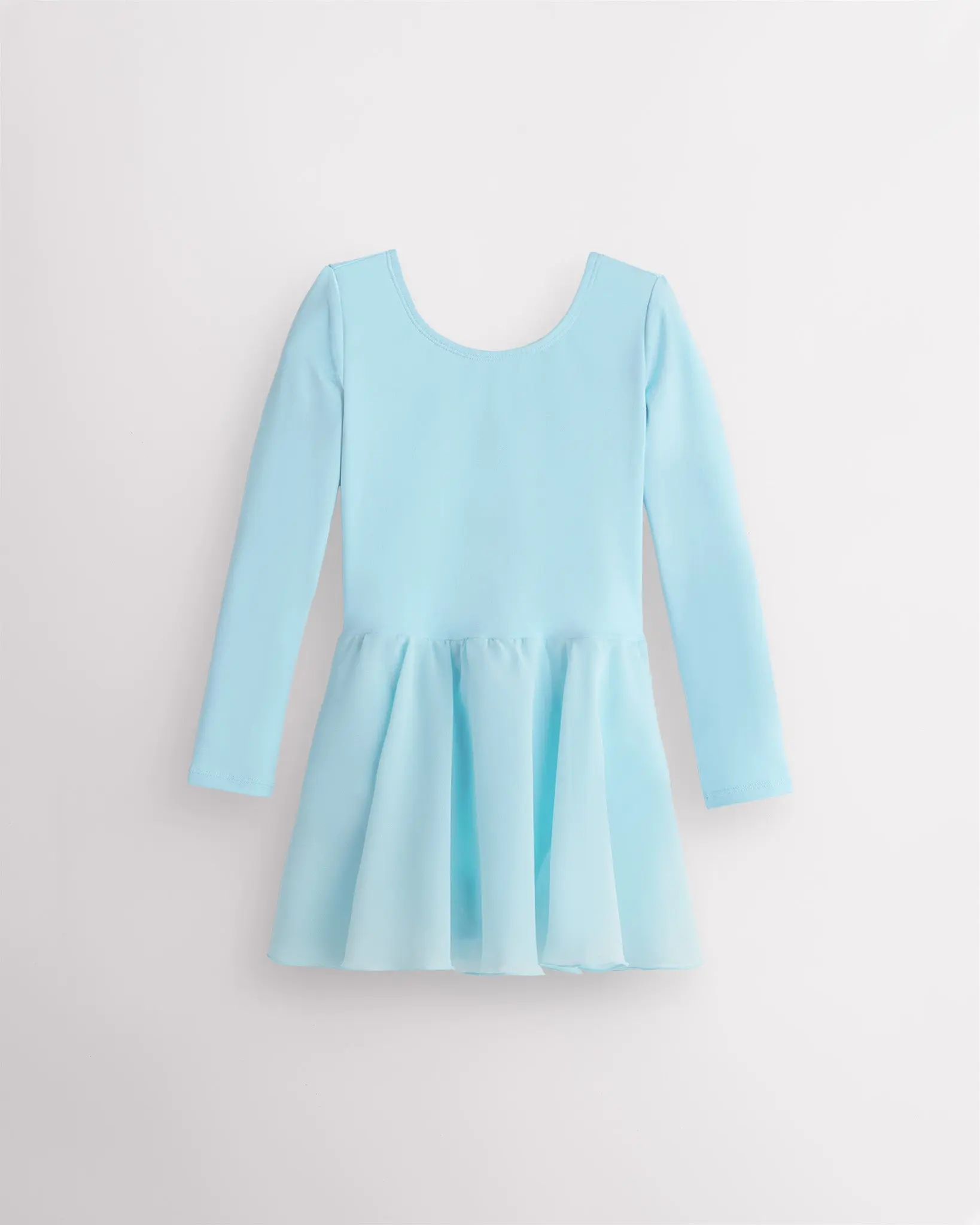 Girls' Long Sleeve Dancewear Leotard with Sheer Skirt, Stretchy Cotton Ballerina Dress for Ballet Class and Gymnastics Performance