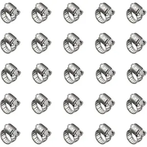 25 Pack Stainless Steel Hose Clamps, 1/4 inch to 1/2 inch Worm Gear Metal Hose Clamps for Pipe, Dryer Repair, Tubing and Fuel Line