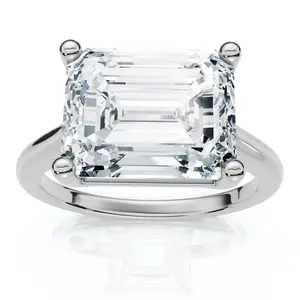 Certified 5Ct Emerald Cut Lab Grown Diamond Solitaire East West Engagement Ring