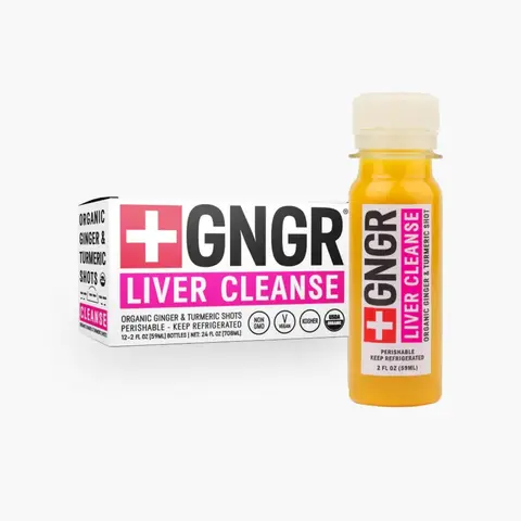 GNGR Liver Cleanse Shot - Organic Ginger Shot with Milk Thistle, Turmeric (95% Curcumin), Dandelion, Prebiotic Fiber, Vitamin C, Natural Detox, Gut Cleanse, Liver Detoc, Wellness Supplement (2 oz - 12 Pack)