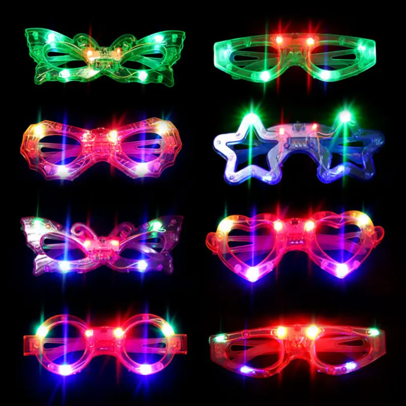 Adult Cold Light Flashing Luminous Statement Frame Eyewear & Funny Comedy Glow-in-the-Dark Hat Set - 6/12-Piece Plastic Party Accessories for Bonfire-Night Glow, Sports Cheering Events