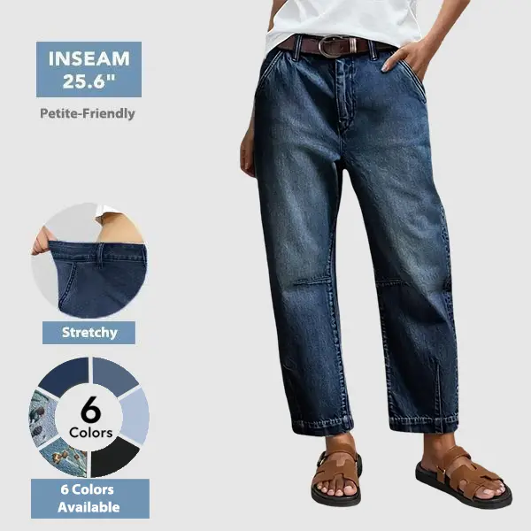 Flamingals Mid Rise Premium Barrel Jeans Stretchy Flattering Fit Modern Stitching All Seasons Ultra Comfy Denim for Casual Outfit