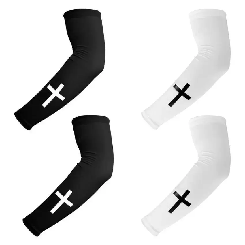 Unisex Criss Cross Pattern Adjustable Polyester Cooling Compression Arm Sleeves (2 Pairs, Black & White) - Sports Accessories for Football, Outdoor Training, Gym, Boating, Soccer, Breathable, Fishing, Fitness tiktokshopbacktoschool