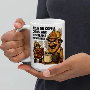 Funny Firefighter Coffee Mug 15 oz Ceramic Dishwasher & Microwave Safe Scared Probie Rookie Gift for Firefighters EMTs and First Responders Reusable Washable Tumbler