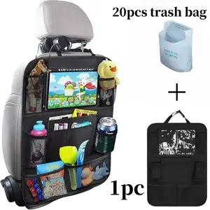 Rear seat organizer for cars, featuring a 10-inch transparent tablet stand; waterproof multi-pocket design with cup holder and tissue pocket; easy installation, suitable as a rear storage bag for children’s road trips, SUVs, and truck interiors. Father’s
