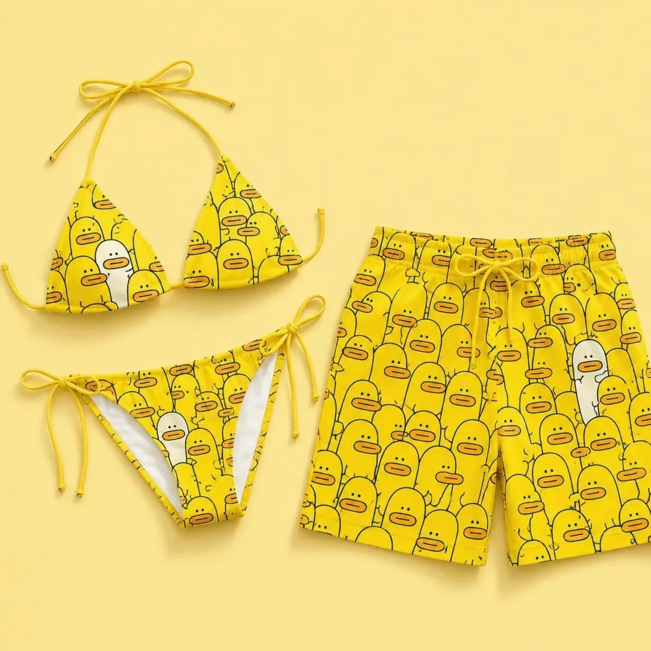 Matching Couple Swimwear, Yellow Duck Bikini Set, Funny Beach Outfit, Kawaii Swimsuit for Couples, Honeymoon Gift, Summer Pool Set
