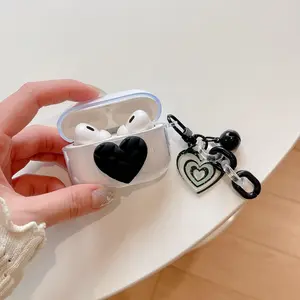 Cute Heart Pattern Earphone Case with Keychain, Earphone Protective Cover, Earphone Accessories, Headphone Accessories Compatible with AirPods