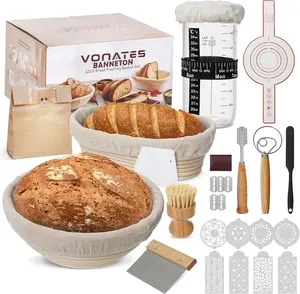 【Valentine's Day Gift】12PCS  Sourdough Starter Kit, Banneton Bread Proofing Basket, 24oz Glass Sourdough Starter Jar, Sourdough Bread Baking Supplies, Sourdough Proofing Basket, Bread Making Tools (12PCS)