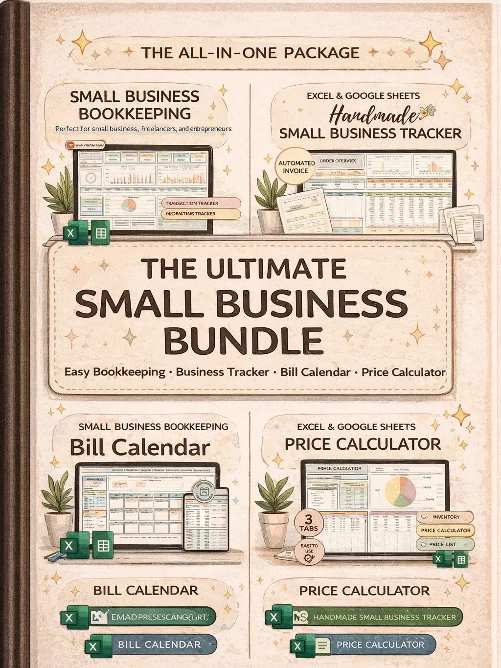 2026 Small Business Paper-Based Accounting Supplies Bundle - Paperback with Automated Bookkeeping, Google Sheet/Excel Business Tracker, Inventory Manager, Order Organizer, Handmade Product Pricing Calculator, Smart Bill Calendar, Accurately Price Products