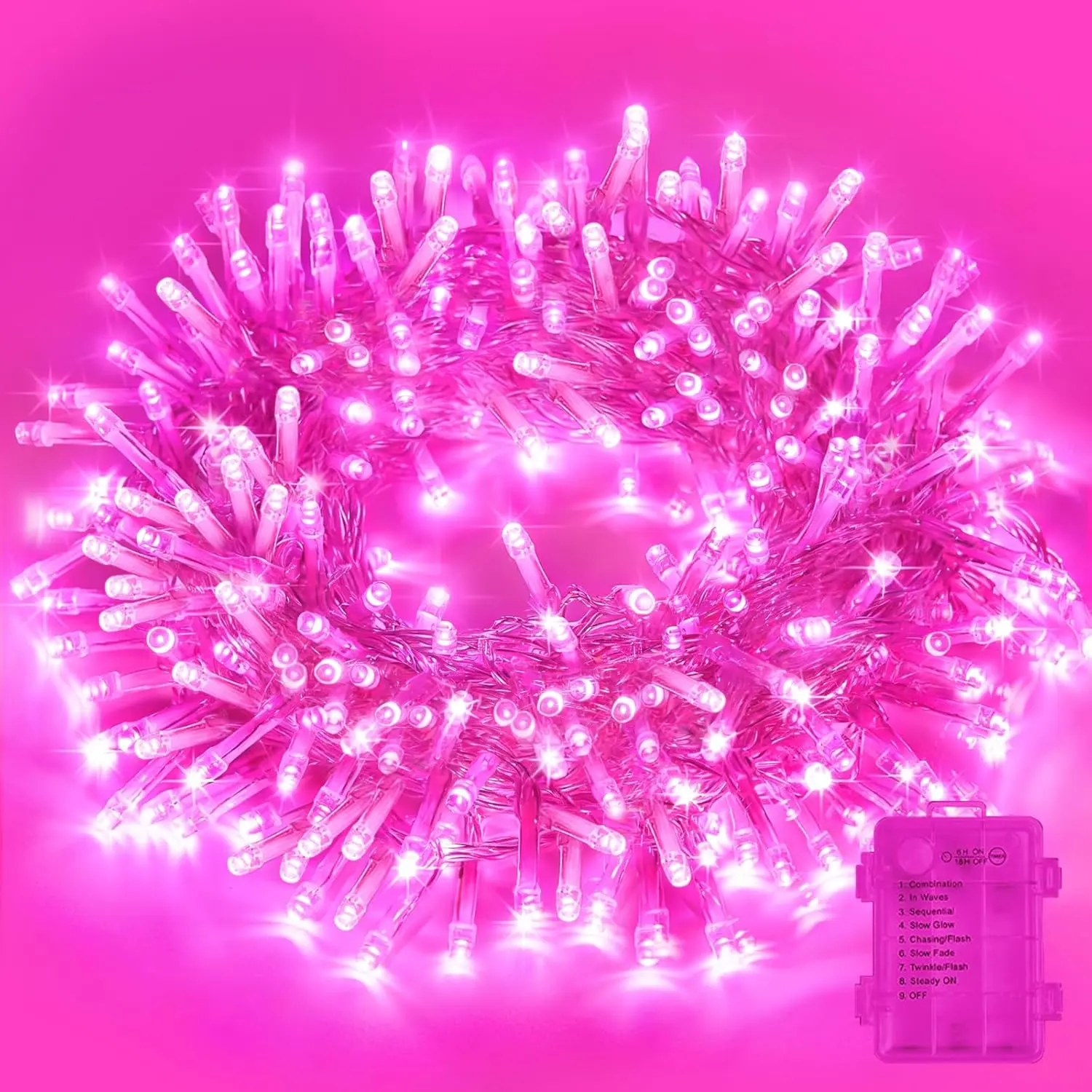 34.1ft 100 LED Pink Valentine Lights Indoor Outdoor, Pink Battery Operated Lights with 8 Modes, Christmas String Light for Valentine's Day Bedroom Party Tree Decor