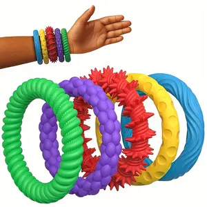 5pcs Sensory Toys for Children and Adults - Sensory Grippie Set, Textured Touch Bracelets, Silicone Textures, Patterned Design, Party Decorations
