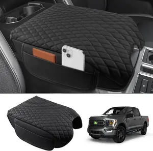 Pickup Truck Center Console Cushion Compatible with 2015-2020 Ford F150 / 2017-2022 F250 F350 F450 and 2018-2024 Expedition Accessories, Customized PU Leather Armrest Cover Protector (Bucket Seat Only)