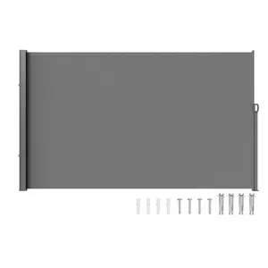 Retractable Side Awning, 71''x 138'' Outdoor Privacy Screen, 180g Polyester Water-proof Retractable Patio Screen, UV 30+ Room Divider Wind Screen for Patio, Backyard, Balcony, Gray