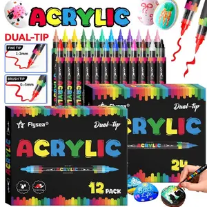 1 Set 12/24 Color Dual Tip Acrylic Markers, Soft Hard Tips, Versatile Use for Drawing, Graffiti, Professional Painting, Student Art Supplies, Art Materials