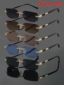 Unisex Simple Style Sunglasses Set, Trendy Casual Rimless Sunglasses for Everyday Use, Fashion Accessories for Outdoor Activities