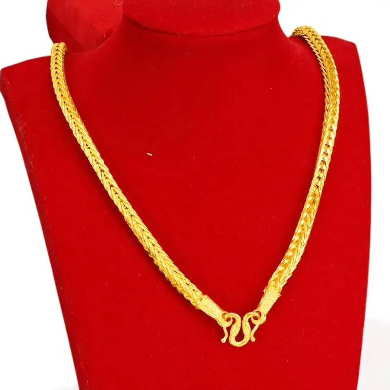 6mm Keel Link Chain Necklace, 60cm Sand Gold-Plated Geometric Copper Alloy, Men's Unisex Ethnic Retro Style Fashion Jewelry, Link Chain Necklaces, Chain Jewelry Necklaces