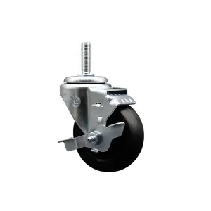 Service Caster SCC-TS20S3514-HRS-TLB-58212 Hard Rubber Swivel Threaded Stem Caster with Swivel Wheels, 3.5x1.25 in. Black Wheel, 0.63 in. Stem, Top-Locking Brake