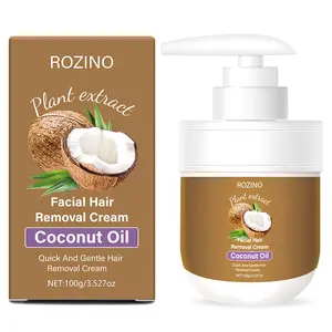 ROZINO Coconut Oil-Based Facial Hair Removal Cream 100g Quick Gentle Plant Extract for Smoother Look Soothing Formula with Natural Coconut Oil