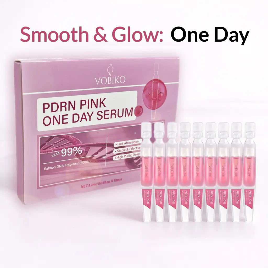 VOBIKO PDRN Pink 1-Day Hydrating Serum - Salmon PDRN, Niacinamide Radiance, Peptides, Hyaluronic Acid - Silicone-Free Multi-Pack for All Skin Types (10 Single-Use Ampoules)