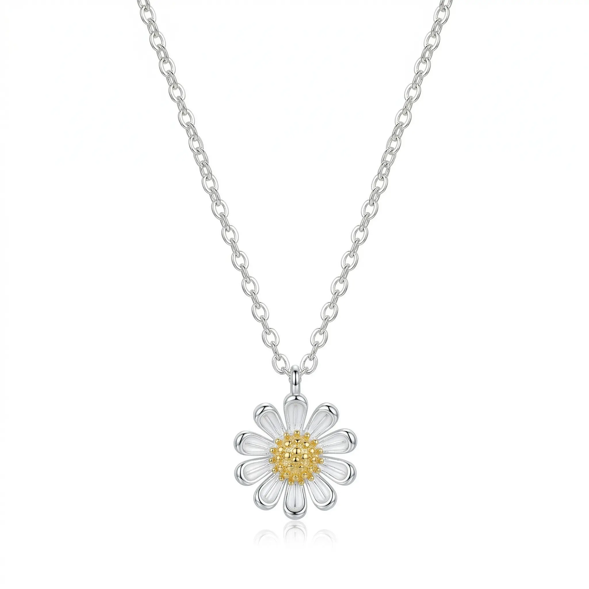 Women's 925 Silver-Plated White Copper Daisy Flower Pendant Necklace, Minimalist O-Shape Link Adjustable Extender, Delicate Everyday Costume Jewelry, Minimalist Necklaces, Casual, 0.3 Inches, 0.8Cm