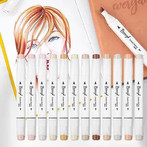 Bianyo Skin Tone Alcohol Markers, Set of 12, Dual Tip Fine & Chisel Art Marker Set for Coloring, Drawing, Sketching, Outlining, Highlighting, Designing