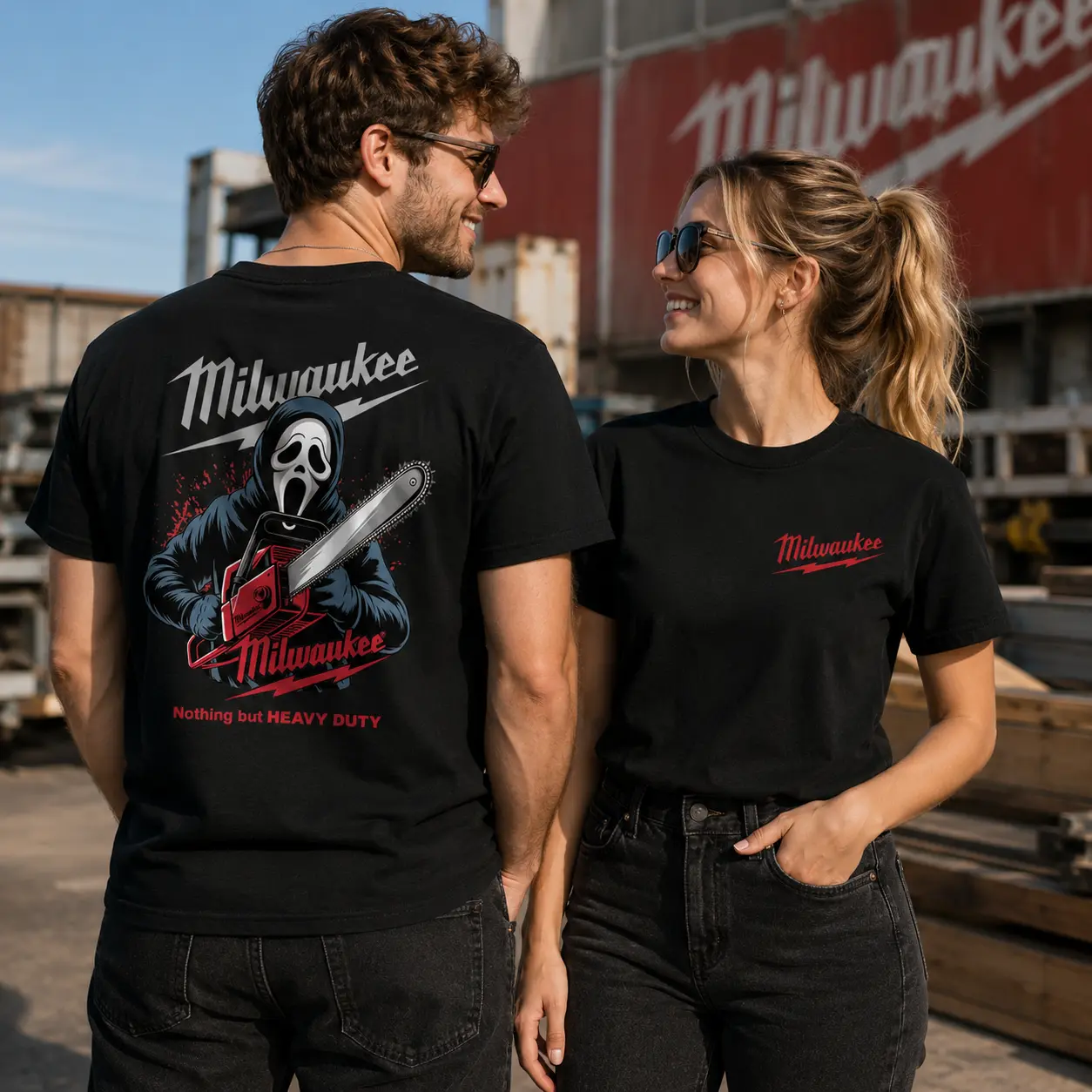 Milwaukee Unisex Heavyweight Graphic Tee - Movie Chainsaw Design Sports Top, Casual Tshirt for Sports & Outdoor Activities, Oversized, Men's Graphic Tees