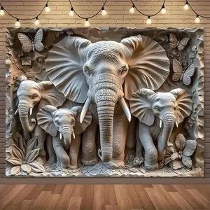 1 Sheet, Extra Large 3D Elephant Family Tapestry - Bright Polyester Wall Hanging for Living Room, Bedroom, Office Decoration |   Easy to install, no power required, durable structure