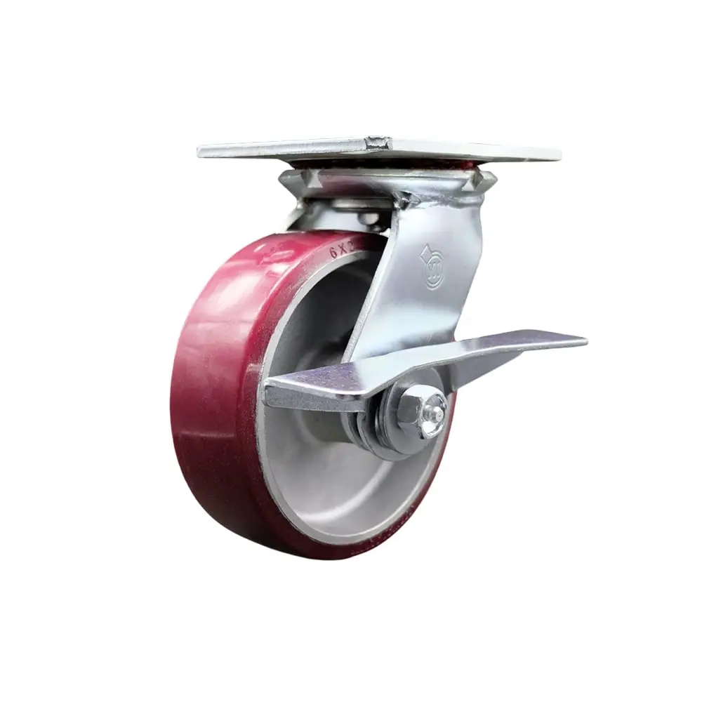 Service Caster SCC-35S620-PAB-SLB Heavy Duty Large Top Plate Metal Ball Castors, Polyurethane on Aluminum Swivel Caster, Maintenance-Free Bearings, 6x2 in. Maroon Wheel, Side Lock Brake - 1200 lbs Capacity, Commercial Equipment, Industrial Equipment, Alum