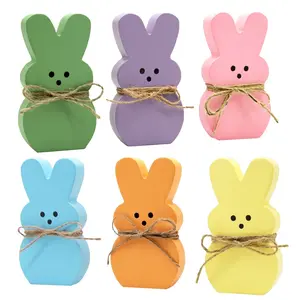Easter Decoration with 6 Wooden Rabbits for Tiered Tray Display, Spring Wooden Decor for Home, Cute Easter Shelf Sitters, Home Decor Ornaments